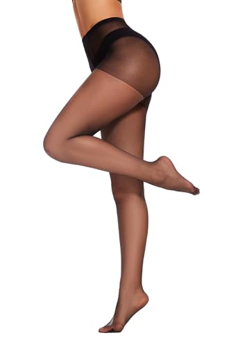 HeyUU Damen Strumpfhose 20 DEN Fein-Strumpfhose seidig matte Ultra-transparente Optik Control-Top Strumpfhosen mit verstärkten Zehen Schwarz XL von HeyUU