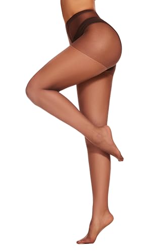 HeyUU Damen Strumpfhose 20 DEN Fein-Strumpfhose seidig matte Ultra-transparente Optik Control-Top Strumpfhosen mit verstärkten Zehen kaffee XL von HeyUU