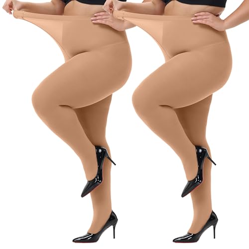 HeyUU Damen Strumpfhose Plus Größen hohe Taille halb transparent 2x Hautfarbe XXL von HeyUU