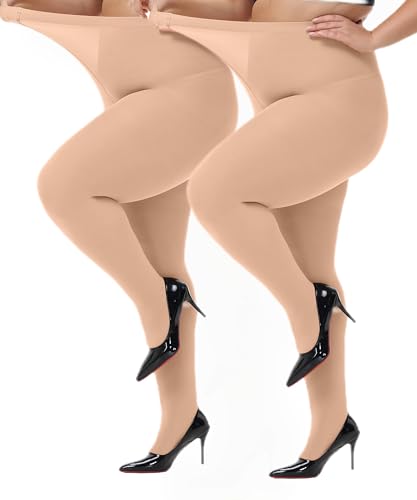 HeyUU Damen Strumpfhose Plus Größen hohe Taille halb transparent 2x Hell Hautfarbe XXL von HeyUU
