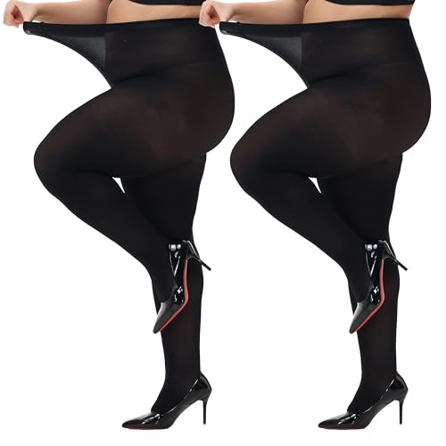 HeyUU Damen Strumpfhose Plus Größen hohe Taille halb transparent 2x Schwarz 4XL von HeyUU