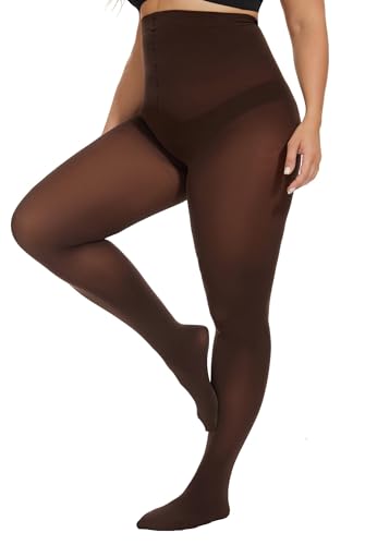 HeyUU Damen Strumpfhose Plus Größen hohe Taille halb transparent Kaffee 3XL von HeyUU