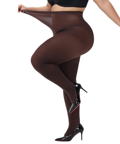 HeyUU Damen Strumpfhose Plus Größen hohe Taille halb transparent Kaffee XXL von HeyUU