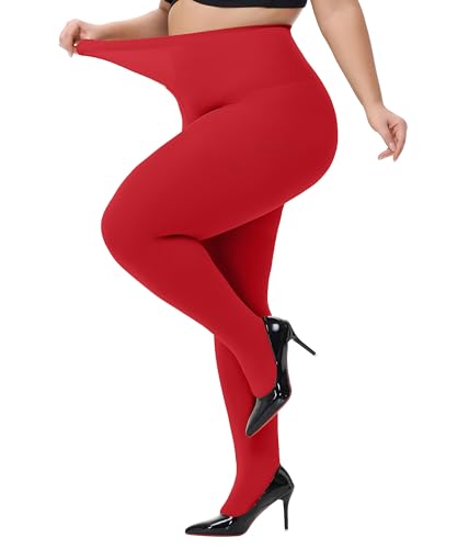 HeyUU Damen Strumpfhose Plus Größen hohe Taille halb transparent Rot XL HeyUU Damen Strumpfhose Plus Größen hohe Taille halb transparent Rot XL von HeyUU