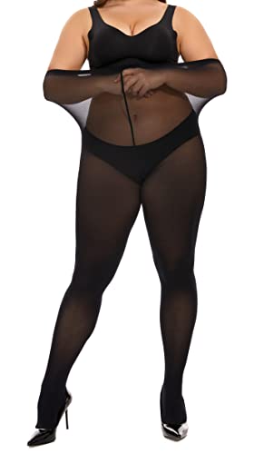 HeyUU Damen Strumpfhose Plus Größen hohe Taille halb transparent Schwarz XXL von HeyUU