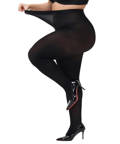 HeyUU Damen Strumpfhose Plus Größen hohe Taille halb transparent Schwarz XXL von HeyUU