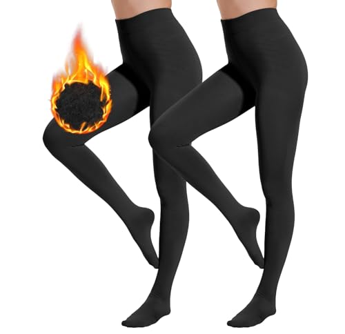 HeyUU Damen Thermo Strumpfhose Plüschstrümpfe Warm Gefütterte Fleece Pantyhose Winter Blickdicht 2X Schwarz S-M von HeyUU