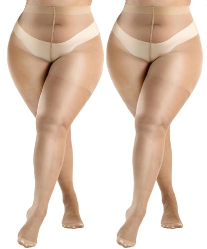 HeyUU Strumpfhosen damen grosse grössen 20Den Elastisch Curvy Strumpfhosen 2x Hautfarben XXL von HeyUU