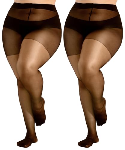 HeyUU Strumpfhosen damen grosse grössen 20Den Elastisch Curvy Strumpfhosen 2x Schwarz 3XL von HeyUU