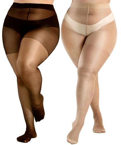 HeyUU Strumpfhosen damen grosse grössen 20Den Elastisch Curvy Strumpfhosen Schwarz+Hautfarben XL von HeyUU