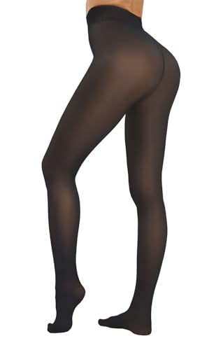HeyUU Thermostrumpfhosen Damen Wärmende Fleece Strumpfhosen Gefütterte Winter Leggings Warm & Gefälschte Transparenz Schwarz L von HeyUU
