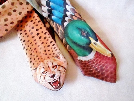 Two Primitive Instincts Krawatte Leopard & Stockente Ente Polyester von Heydeyjavoo