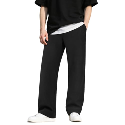 Heyfanee Chino Hose Herren Cord Regular Fit Freizeithose Stretch Stoffhose Für Männer Leichte Baggy Sommer Schwarz 32W/30L von Heyfanee