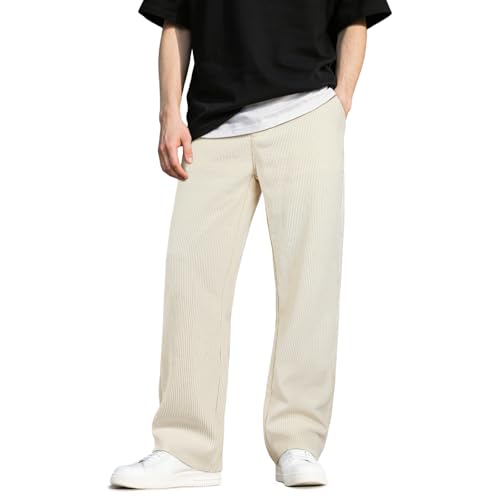 Heyfanee Freizeithose Herren Cordhose Stretch Regular Fit Sommer Leicht Chino Hosen Casual Pants Trousers Khaki 36W/30L von Heyfanee