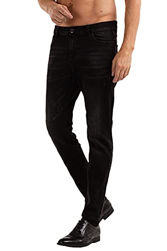 Skinny Jeans Herren Stretch Slim Fit Jeanshose Tapered Fit Denim Jeans Elastisch Schwarz 38W/32L von Heyfanee