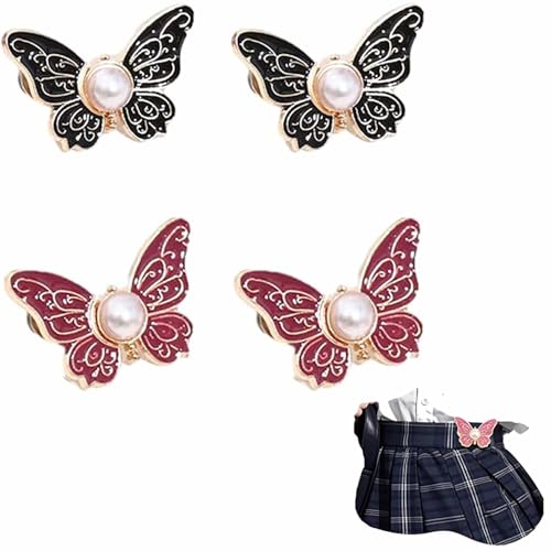 Detachable Butterfly Clips, Butterfly Waist Cinching Button, Reusable PantWaist Tightener, Buttons Pins for Loose Jeans (Schwarz*2,Rot*2) von Heyhaho
