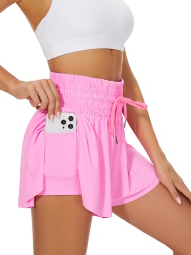 Heyielda High Waist Flowy Athletic Shorts for Women Butterfly Shorts High Rise Workout Gym Shorts, Hellrosa, Mittel Heyielda High Waist Flowy Athletic Shorts for Women Butterfly Shorts High Rise Workout Gym Shorts, Hellrosa, Mittel von Heyielda