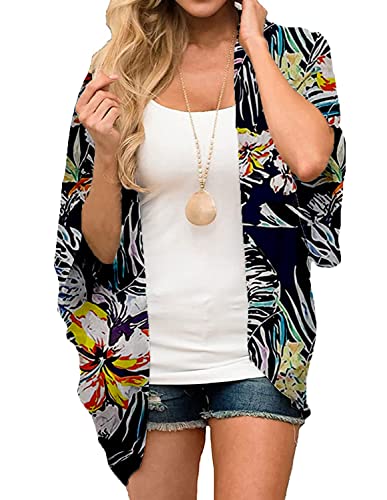 Heynino Blumendruck Sommer Bluse Top Kimono Wraps vorne offen Boho Stil Strickjacke Jacke S von Heynino