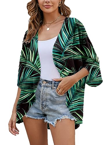 Heynino Damen offener Vorderseite Chiffon Kimono Jacke Bademode Vertuschung Strand Abdeckung up Grün 3XL von Heynino