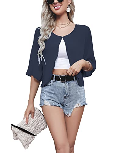 Ladies Lightweight Shrug Bluse Sheer Chiffon Bell Ärmel Bolero Strickjacke Oberbekleidung Marineblau S von Heynino