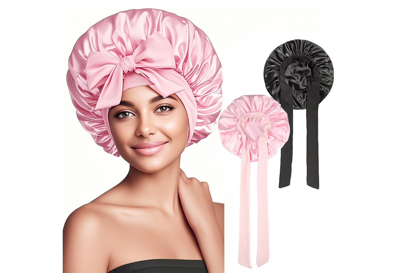 Heyork Duschhaube 2er Seidenhaube zum Schlafen Satin Haarhaube Bonnet für Damen Mädchen von Heyork