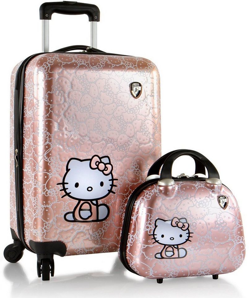 Heys Kinderkoffer Kinderreiseset Hello Kitty roségold, 4 Rollen, Kindertrolley Handgepäck-Kofferset mit Trolley-Aufsteck-System von Heys