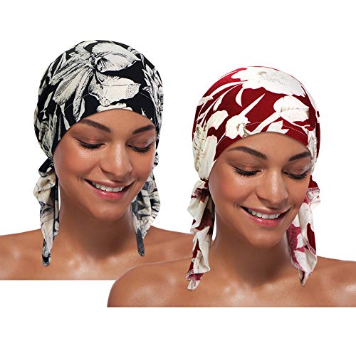 2 Stück Chemo Hut Turban Beanie, vorgebundene Headwraps Kopfbedeckung für Frauen - - Einheitsgröße von Heywhose