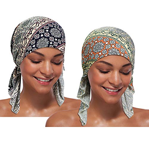 2 Stück Chemo Hut Turban Beanie, vorgebundene Headwraps Kopfbedeckung für Frauen - - Einheitsgröße von Heywhose