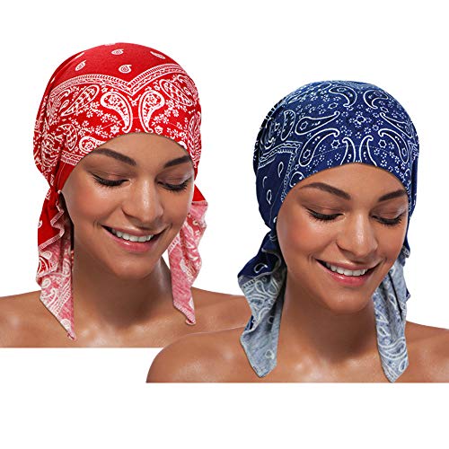 2 Stück Chemo Hut Turban Beanie, vorgebundene Headwraps Kopfbedeckung für Frauen - - Einheitsgröße von Heywhose