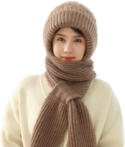 Heyzeibo Integrierter Gehörschutz Winddichte Mütze Schal,Kapuzenschal für Frauen Winter,2 in 1 Maskenschal Strickmütze (Khaki) von Heyzeibo