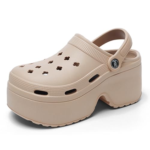 Hezeisoar Clogs Pantoletten Damen Sommer Hausschuhe rutschfest Strand Sandalen Gartenschuhe mit dicken Sohlen Böhmisch Höhlens chuhe Etikett 35/36 = EU 34/35 von Hezeisoar