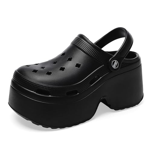 Hezeisoar Clogs Pantoletten Damen Sommer Hausschuhe rutschfest Strand Sandalen Gartenschuhe mit dicken Sohlen Böhmisch Höhlens chuhe Etikett 35/36 = EU 34/35 von Hezeisoar