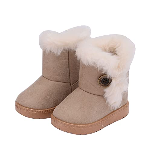 Hezeisoar Kinder Warme Winterstiefel Jungen Mädchen Gefütterte Schneestiefel Baby Leicht Stiefeletten Rutschfest Kleinkindschuhe Weichsohlen Schlupfstiefel Beige,20 EU = 21 Etiketten von Hezeisoar