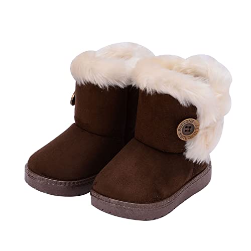 Hezeisoar Kinder Warme Winterstiefel Jungen Mädchen Gefütterte Schneestiefel Baby Leicht Stiefeletten Rutschfest Kleinkindschuhe Weichsohlen Schlupfstiefel Kaffee,25 EU = 26 Etiketten von Hezeisoar