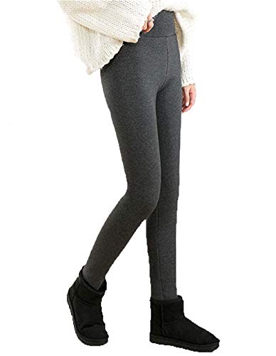 Hezeisoar Warme Thermo Leggings Damen Verdicken mit Plüsch Gefüttert Slim Lange Leggings Elastische Hosen Mädchen Winter Strumpfhose Pants EU S = Etikett L,Grau von Hezeisoar