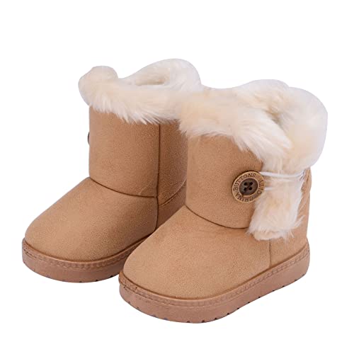 Hezeisoar Kinder Warme Winterstiefel Jungen Mädchen Gefütterte Schneestiefel Baby Leicht Stiefeletten Rutschfest Kleinkindschuhe Weichsohlen Schlupfstiefel Braun,19 EU = 20 Etiketten von Hezeisoar