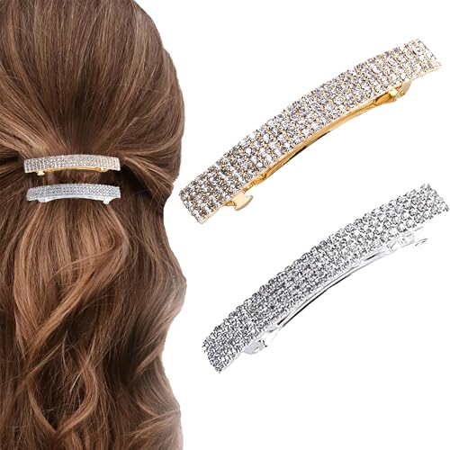 Hezhou 2 Stück Kleine Schlanke StripHaarnadel Metall Snap Barretten Glatte Haar Barretten Französische Haarspangen Damen Haarspange Dekorativer Haarschmuck für Frauen (Gold C + Silber C) von Hezhou