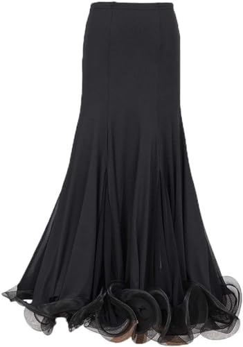 Ballsaal-Tanzrock, Fischgräten-Curling-Rock für modernen Tanz, lateinamerikanischer Tanz, Langer Rock (Color : Black, Size : XXL) von Hfnnhl
