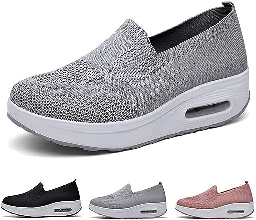 Orthopädische Damenschuhe Luftkissen-Wanderschuhe, Mesh Atmungsaktiv Sandals Air Cushion Slip On Walking Shoes Outdoor, Orthopädische Turnschuhe Für Damen Plateau(Color:Gray,Size:35 EU) von Hfnnhl