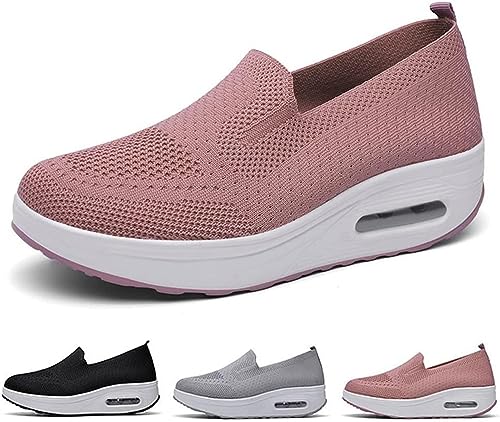 Orthopädische Damenschuhe Luftkissen-Wanderschuhe, Mesh Atmungsaktiv Sandals Air Cushion Slip On Walking Shoes Outdoor, Orthopädische Turnschuhe Für Damen Plateau(Color:Pink,Size:35 EU) von Hfnnhl