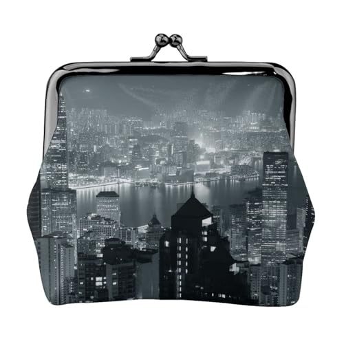 Aerial Night of View Hong Kong Personalisierte Unisex Bedruckte Münzbörse – Premium Mikrofaser Leder Geldbörse mit Schnappverschluss von Hgbbdyyjj