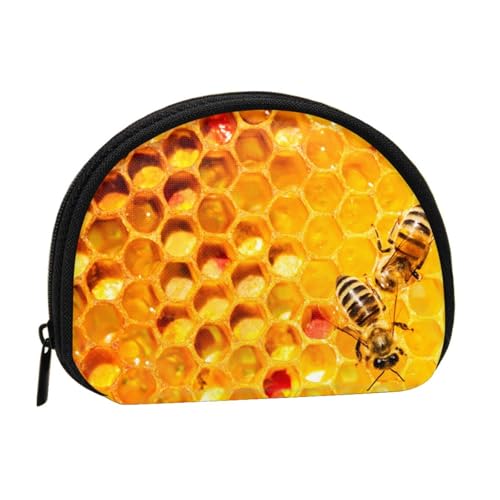 Bee On Honeycomb Mini Shell Coin Purse - Compact Zippered Wallet for Coins, Keys & Small Items von Hgbbdyyjj