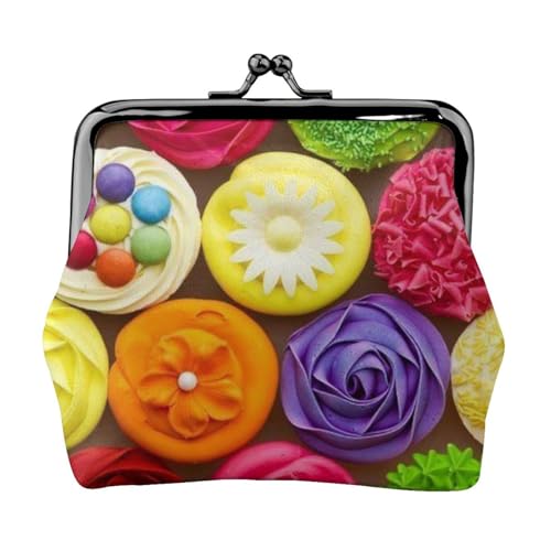 Bunte Cupcakes Regenbogen Blume Kuchen Personalisierte Unisex bedruckte Münzbörse – Premium Mikrofaser Leder Geldbörse mit Schnappverschluss von Hgbbdyyjj