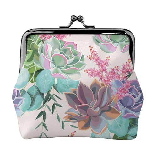 Bunte Sukkulenten personalisierbare Unisex-Münzgeldbörse – Premium-Mikrofaser-Leder-Geldbörse mit Schnappverschluss von Hgbbdyyjj