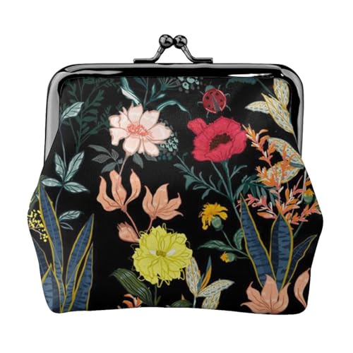 Buntes Boho-Blumenmuster, personalisierbar, Unisex, bedruckte Münzgeldbörse – Premium-Mikrofaser-Leder-Geldbörse mit Schnappverschluss von Hgbbdyyjj