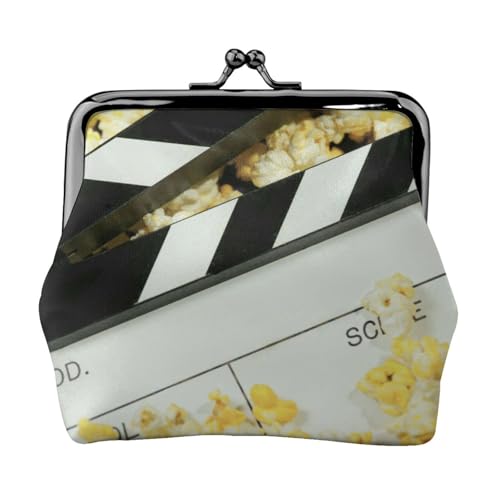 Cinema Clapboard und Popcorn Personalisierte Unisex bedruckte Münzbörse – Premium Mikrofaser Leder Geldbörse mit Schnappverschluss von Hgbbdyyjj
