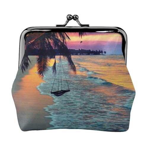 Coconut Beach Sunset Hammock Personalisierte Unisex Bedruckte Münzbörse – Premium Mikrofaser Leder Geldbörse mit Schnappverschluss von Hgbbdyyjj
