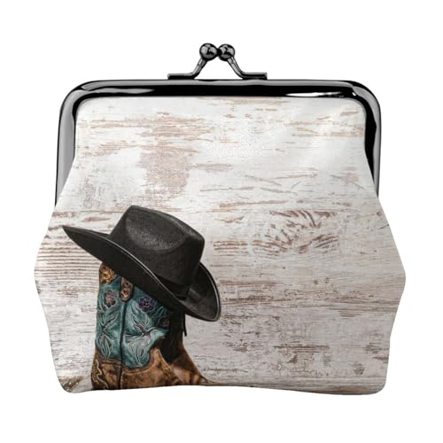 Cowboyhut und Stiefel, personalisierbar, Unisex, bedruckte Münzgeldbörse – Premium-Mikrofaser-Leder-Geldbörse mit Schnappverschluss von Hgbbdyyjj