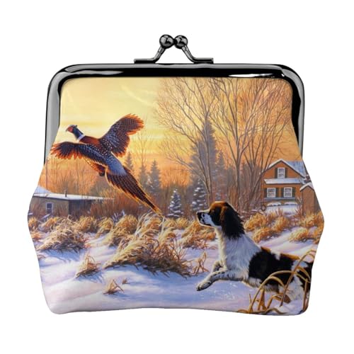 Dog Catching Pheasan Personalisierte Unisex bedruckte Münzgeldbörse – Premium Mikrofaser Leder Geldbörse mit Schnappverschluss von Hgbbdyyjj