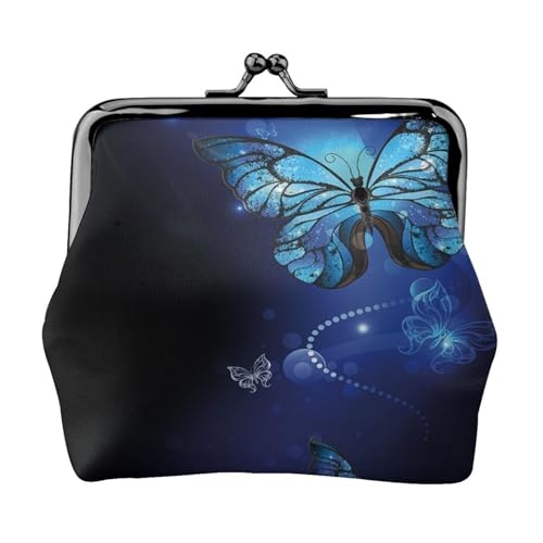 Dunkelblaue Schmetterlinge, personalisierbar, Unisex, bedruckte Münzgeldbörse – Premium-Mikrofaser-Leder-Geldbörse mit Schnappverschluss von Hgbbdyyjj